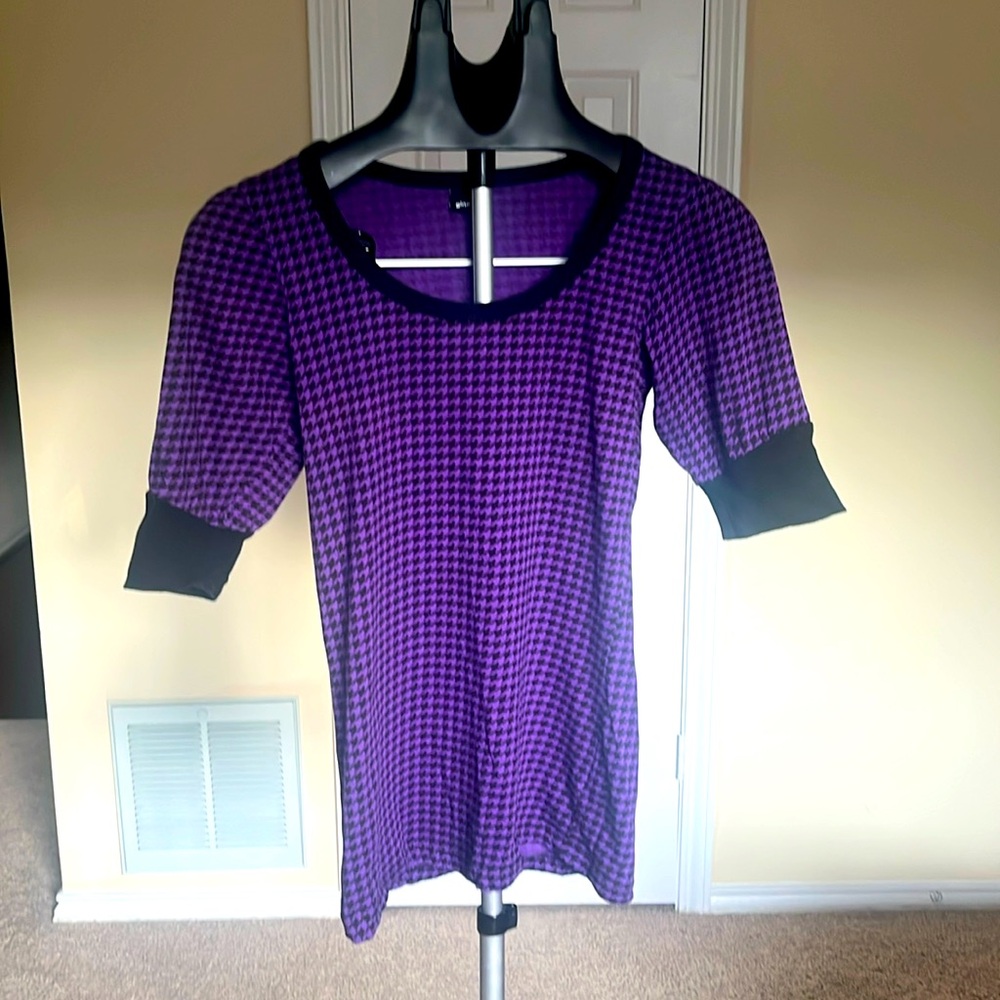 Gina Tricot Black & Purple Houndstooth Top, Size S